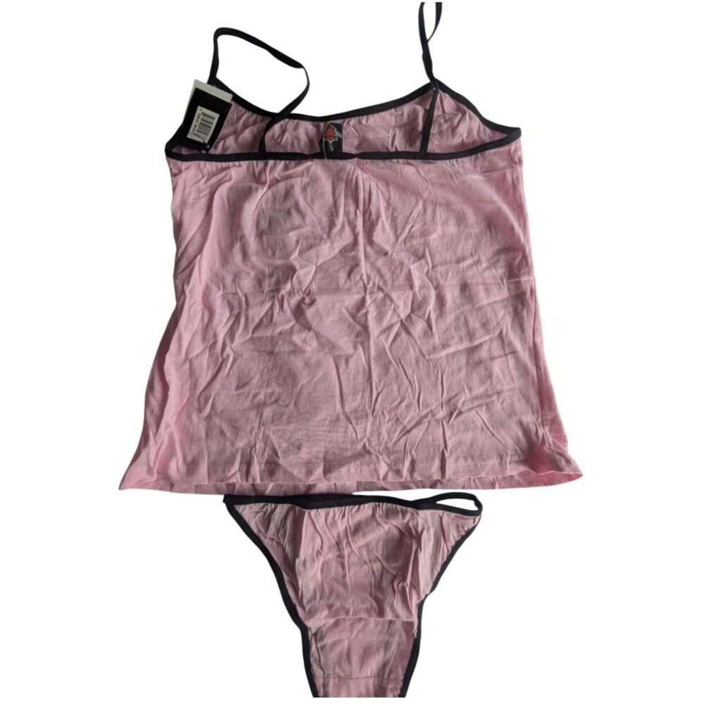 Dangerous Duds Pink Cami & Panty Lingerie Set Size M Black Trim NWT